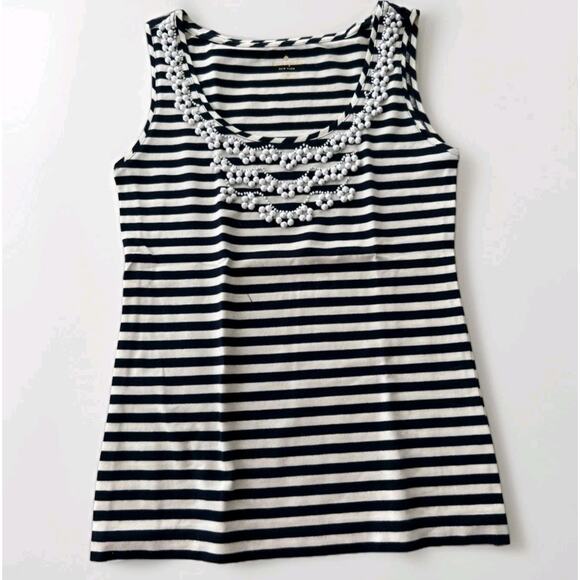 Kate Spade Sleeveless Top Nautical Blue Stripe Beaded Neck Women's Size Medium M - Picture 1 of 4